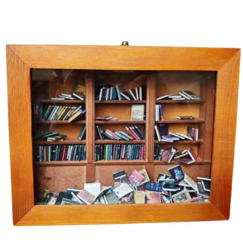 Reduce pressure Anti-Anxiety Bookshelf Shake Away Your Anxiety Miniature Anxiety Bookshelf Ornament with 200Pcs Books Wooden