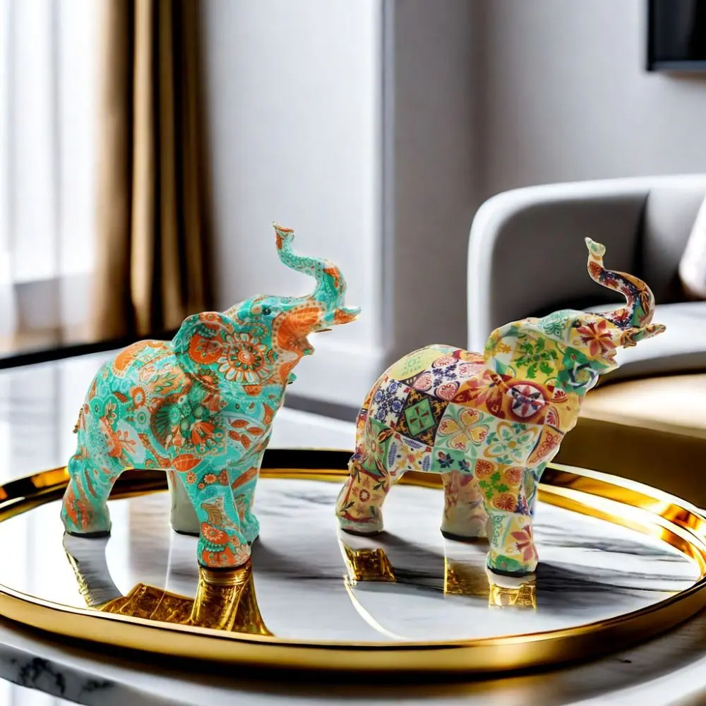 Kawaii Colorful Mini Elephant Model Mini Cartoon Graffiti Elephant Figurine Durable Modern Elephant Kids Toy Children