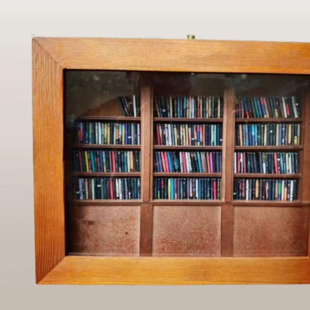 Reduce pressure Anti-Anxiety Bookshelf Shake Away Your Anxiety Miniature Anxiety Bookshelf Ornament with 200Pcs Books Wooden