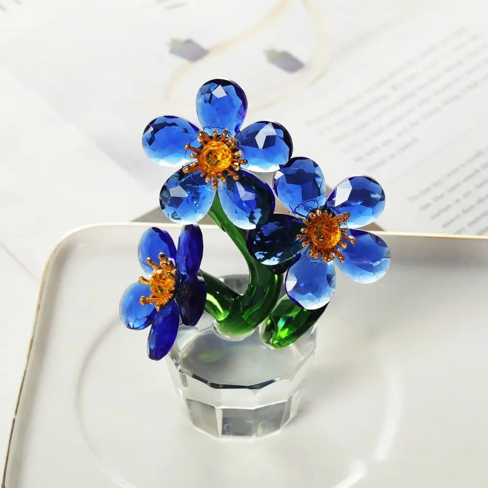 Handcraft Mini Crystal Flower Figurine Reflect Clear Base Crystal Sunflower Ornament Sparkle Durable Simulation Plants Statue