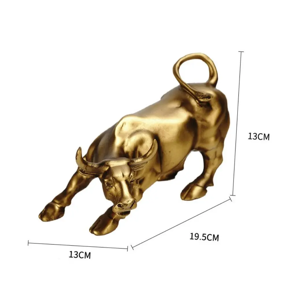 Feng Shui Wall Street Bull Statue Fortune Light Luxury Golden OX Resin Figurine Handmade Stock Market Mascot Sculpture Garden