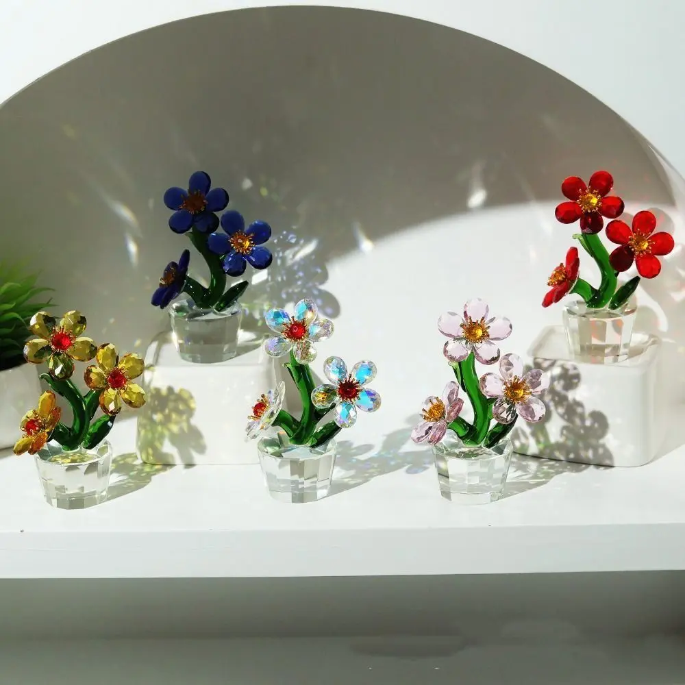 Handcraft Mini Crystal Flower Figurine Reflect Clear Base Crystal Sunflower Ornament Sparkle Durable Simulation Plants Statue