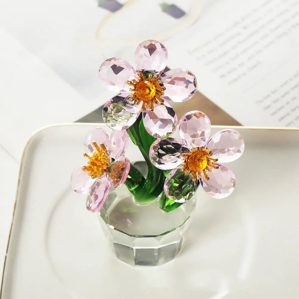 Handcraft Mini Crystal Flower Figurine Reflect Clear Base Crystal Sunflower Ornament Sparkle Durable Simulation Plants Statue