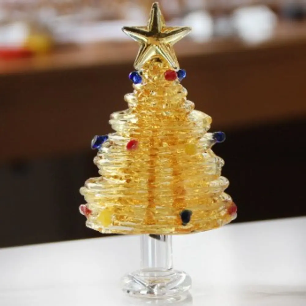 Home Decor Crystal Christmas Tree Brushed Glass Table Ornaments Christmas Tree Figurines Mini Glass Statue Christmas Decoration