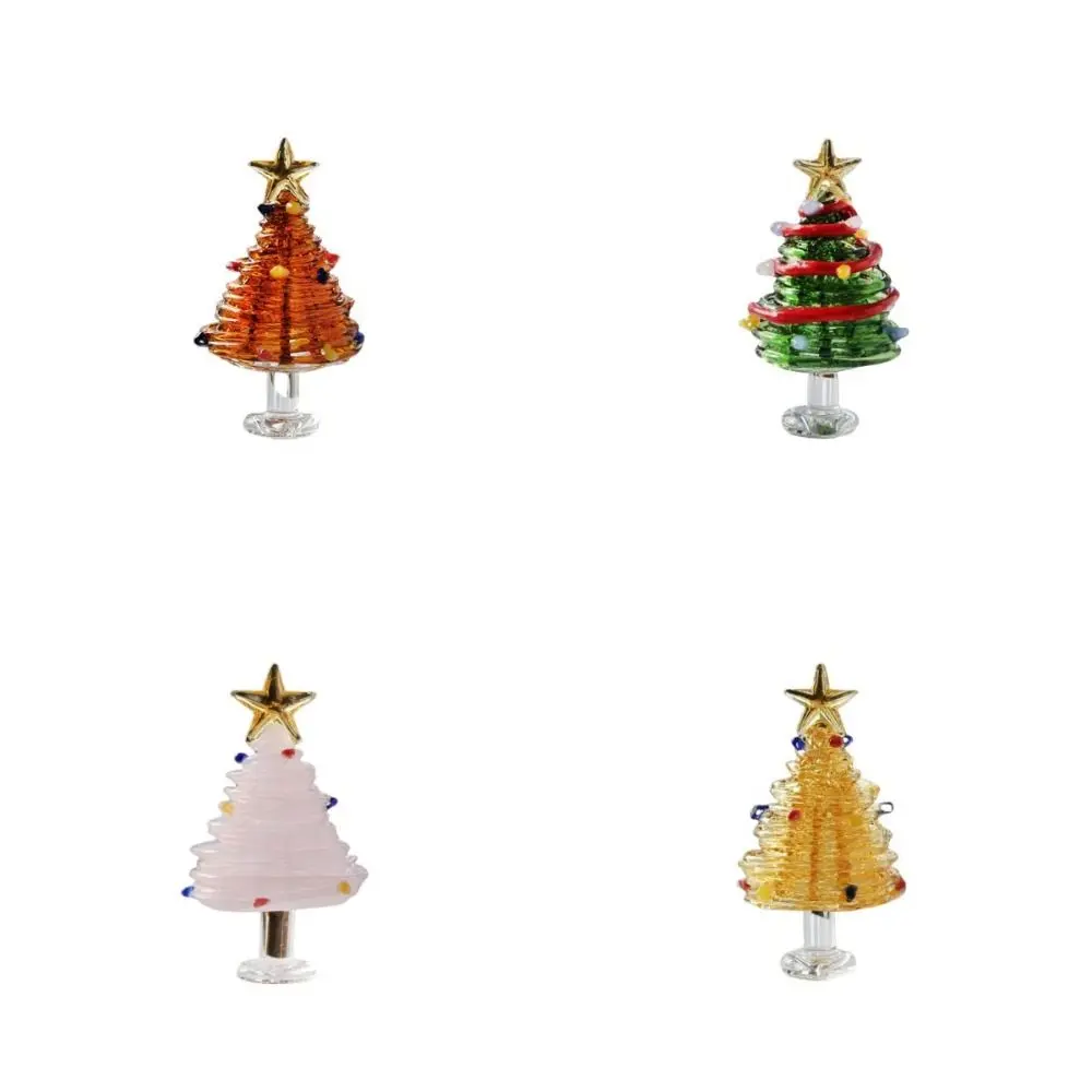 Home Decor Crystal Christmas Tree Brushed Glass Table Ornaments Christmas Tree Figurines Mini Glass Statue Christmas Decoration