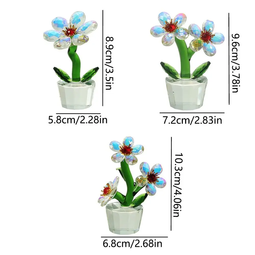 Handcraft Mini Crystal Flower Figurine Reflect Clear Base Crystal Sunflower Ornament Sparkle Durable Simulation Plants Statue
