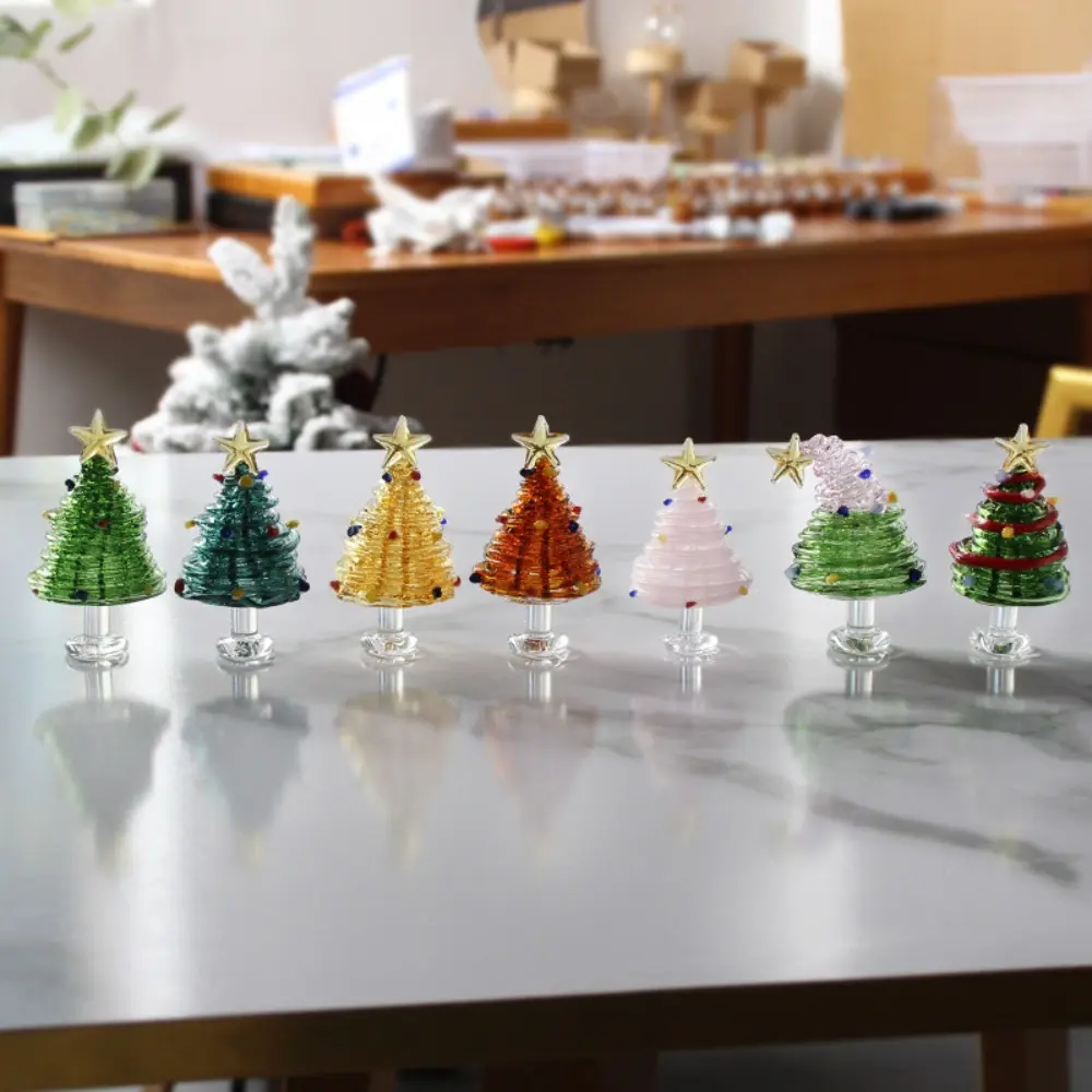 Home Decor Crystal Christmas Tree Brushed Glass Table Ornaments Christmas Tree Figurines Mini Glass Statue Christmas Decoration