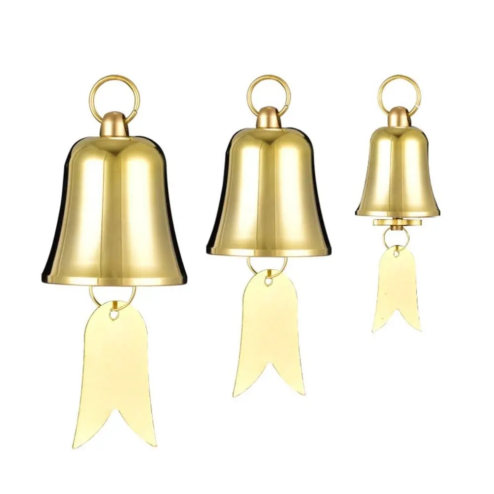 Vintage Gold Christams Bell Pendant Handmade Round Mouth Brass Hanging Bell Jingle Ornament Bell Wind Chime Garden
