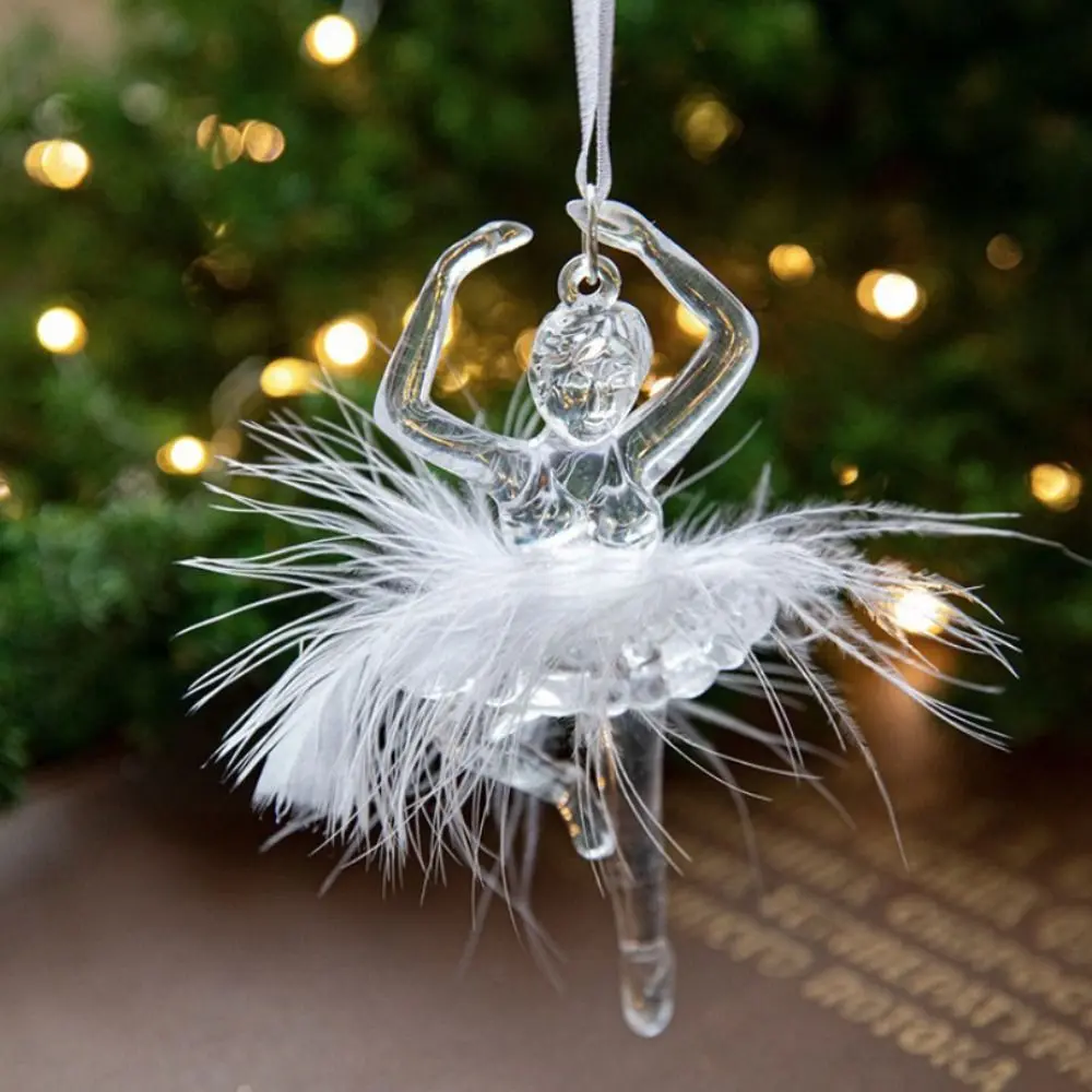 2pcs Acrylic Crystal Christmas Tree Pendant Clear Stereoscopic Xmas Tree Hanging Ornaments Angel/Dancing Girl DIY