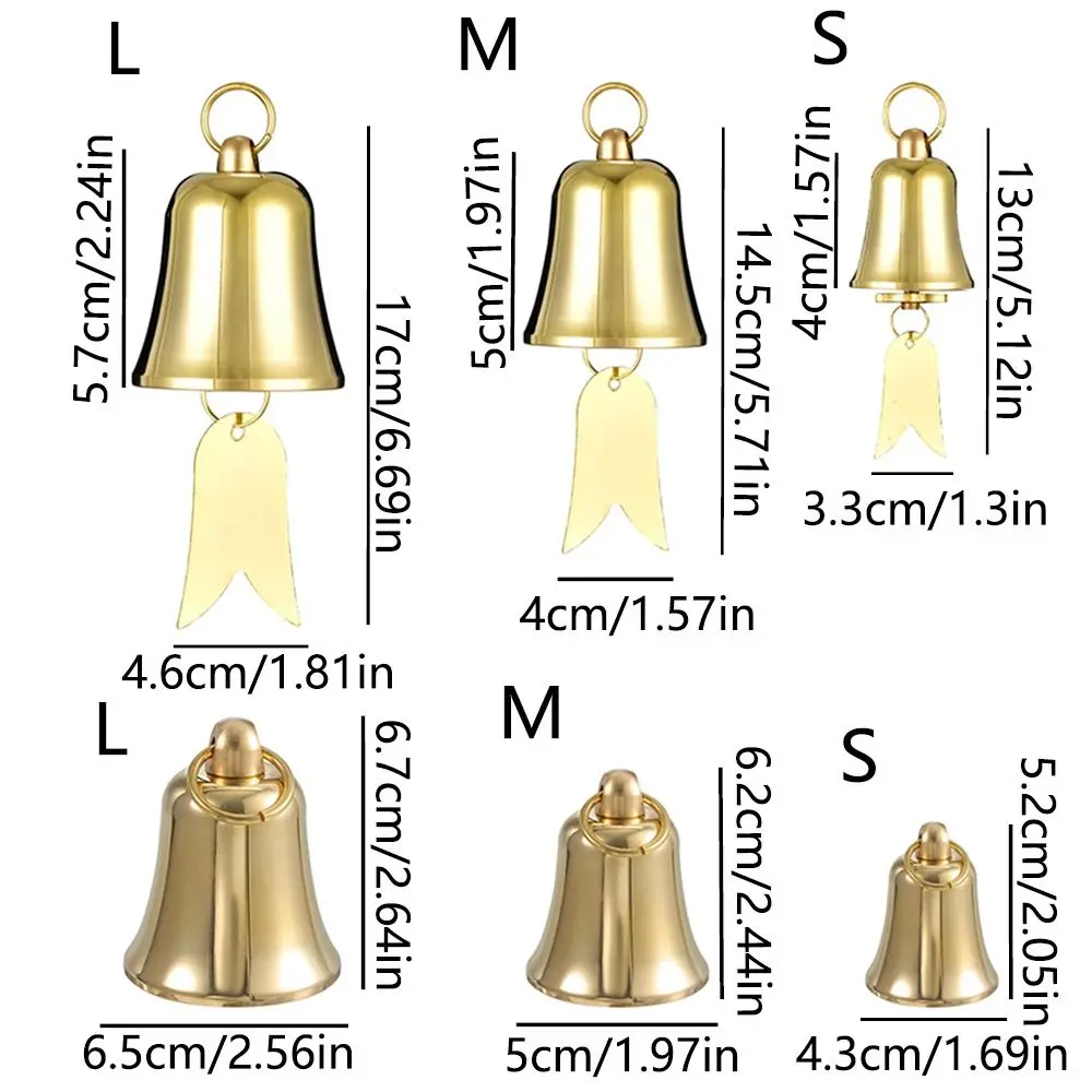 Vintage Gold Christams Bell Pendant Handmade Round Mouth Brass Hanging Bell Jingle Ornament Bell Wind Chime Garden