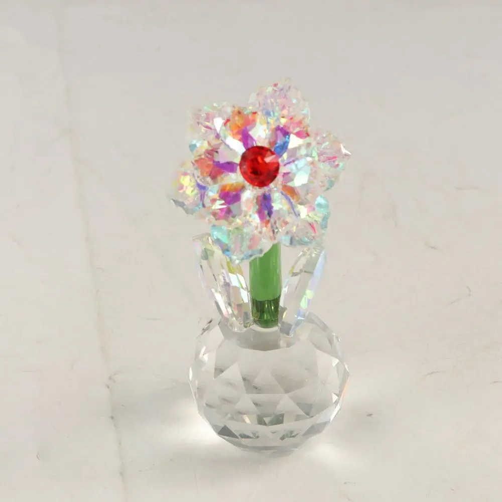 Round Base Crystal Flower Figurine Reflect Flower Ornaments Crystal Sunflower Collectible Sun Catcher Durable