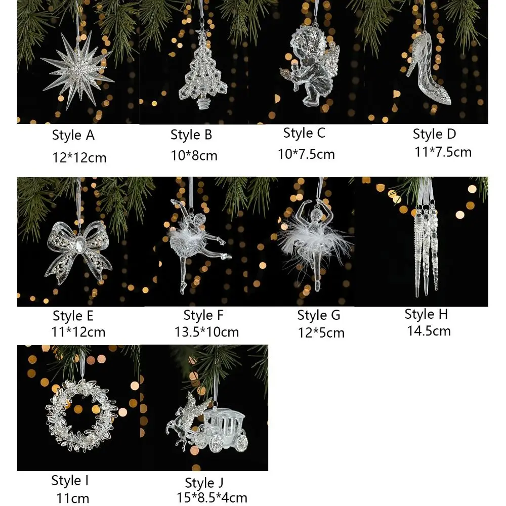 2pcs Acrylic Crystal Christmas Tree Pendant Clear Stereoscopic Xmas Tree Hanging Ornaments Angel/Dancing Girl DIY