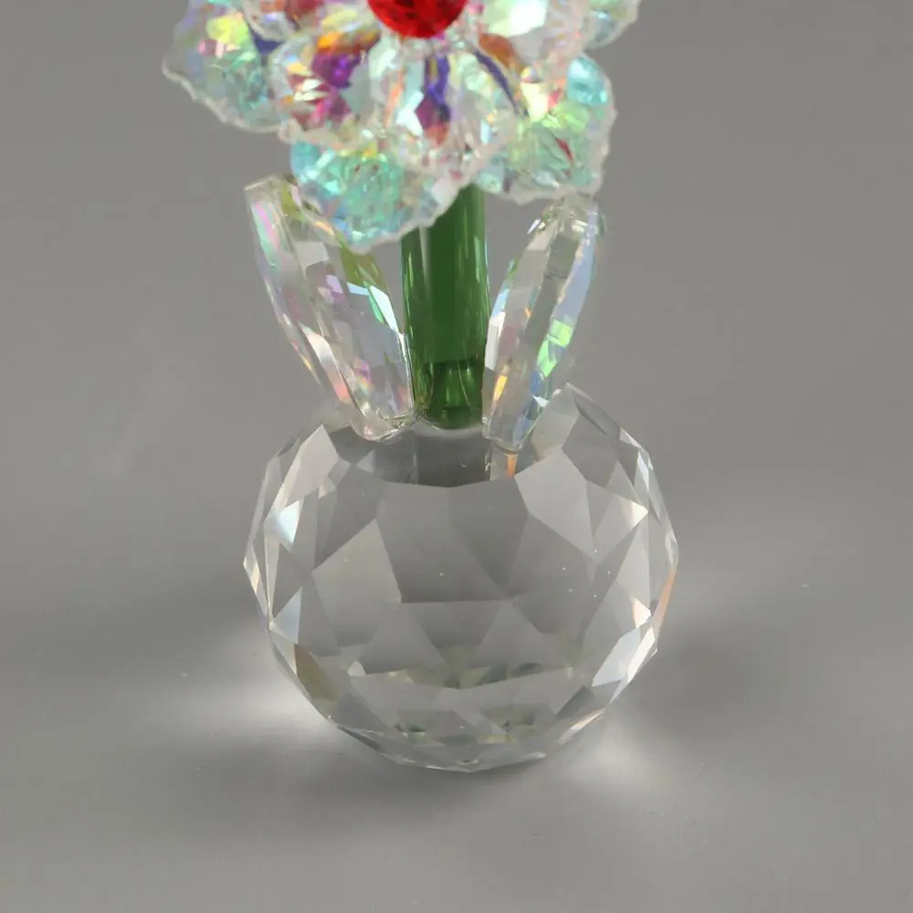 Round Base Crystal Flower Figurine Reflect Flower Ornaments Crystal Sunflower Collectible Sun Catcher Durable