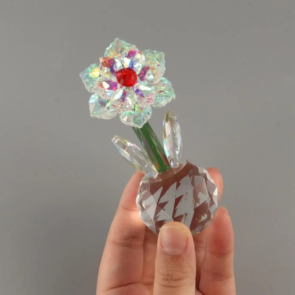 Round Base Crystal Flower Figurine Reflect Flower Ornaments Crystal Sunflower Collectible Sun Catcher Durable