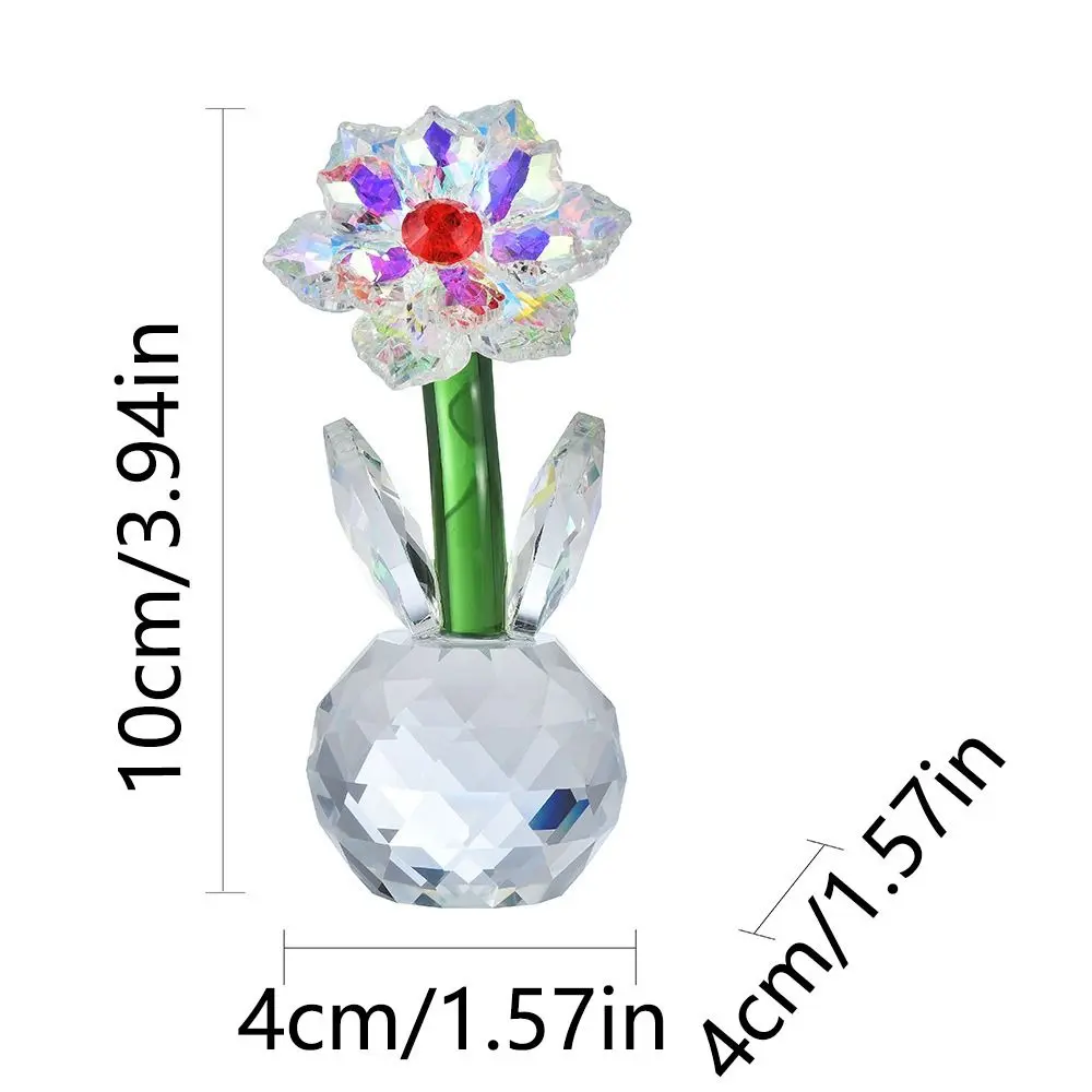 Round Base Crystal Flower Figurine Reflect Flower Ornaments Crystal Sunflower Collectible Sun Catcher Durable