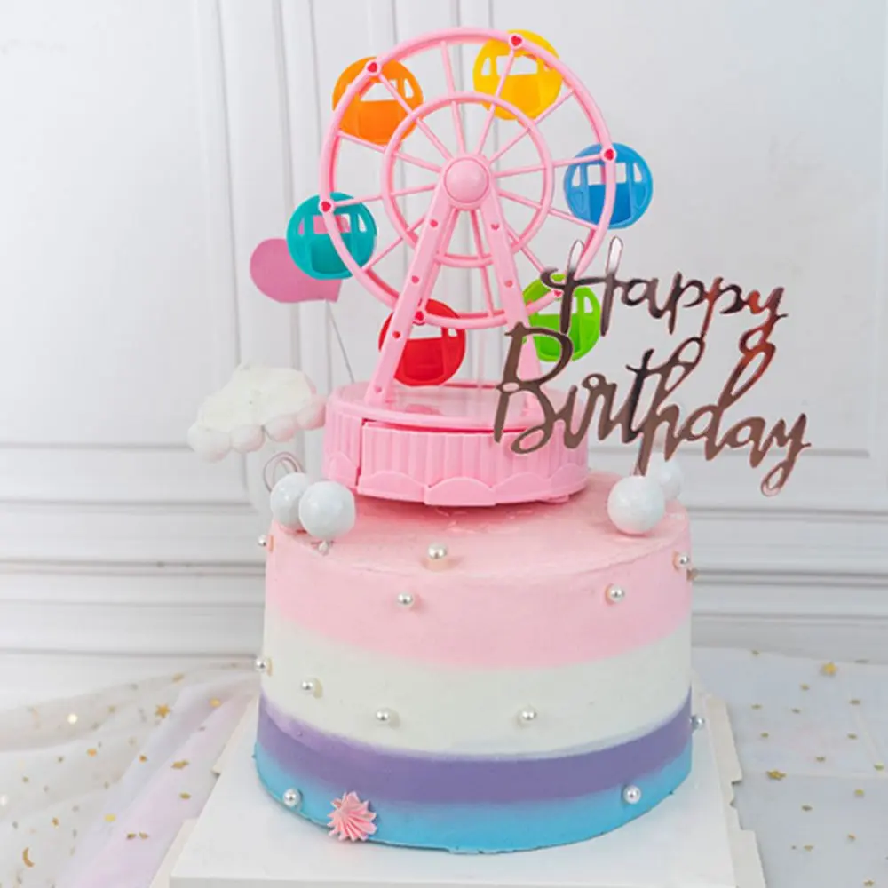 Durable Easy to Use Ferris Wheel Music Box Exquisite Plastic Rotating Music Box Cartoon Cake Model Ornaments Cake Accessories