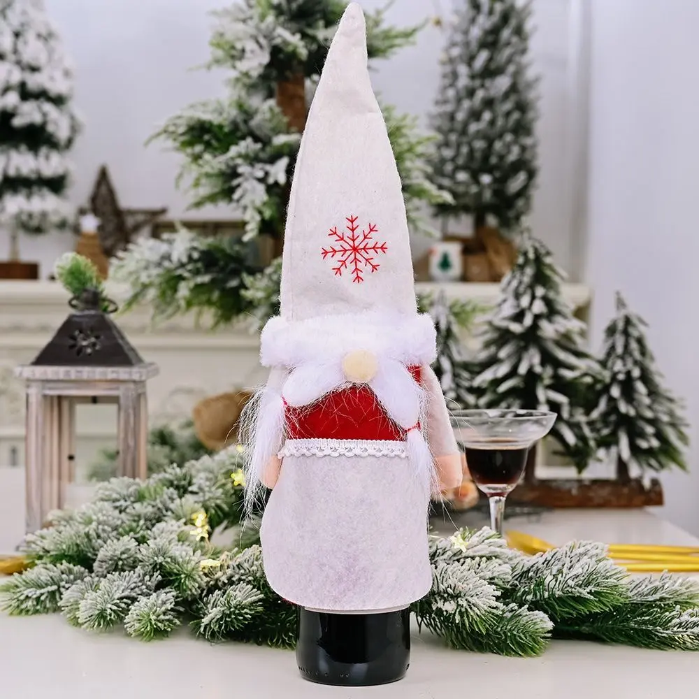 2Pcs Santa Christmas Faceless Doll Wine Cap Kawaii Cartoon Christmas Wine Bottle Cover Handmade Exquisite