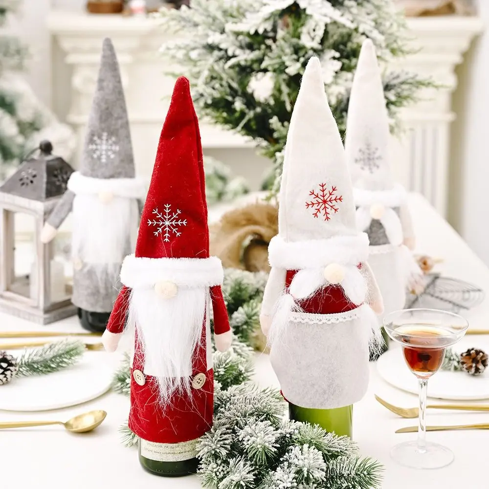2Pcs Santa Christmas Faceless Doll Wine Cap Kawaii Cartoon Christmas Wine Bottle Cover Handmade Exquisite