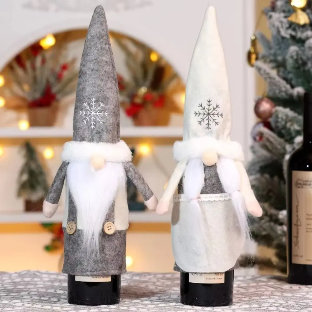 2Pcs Santa Christmas Faceless Doll Wine Cap Kawaii Cartoon Christmas Wine Bottle Cover Handmade Exquisite