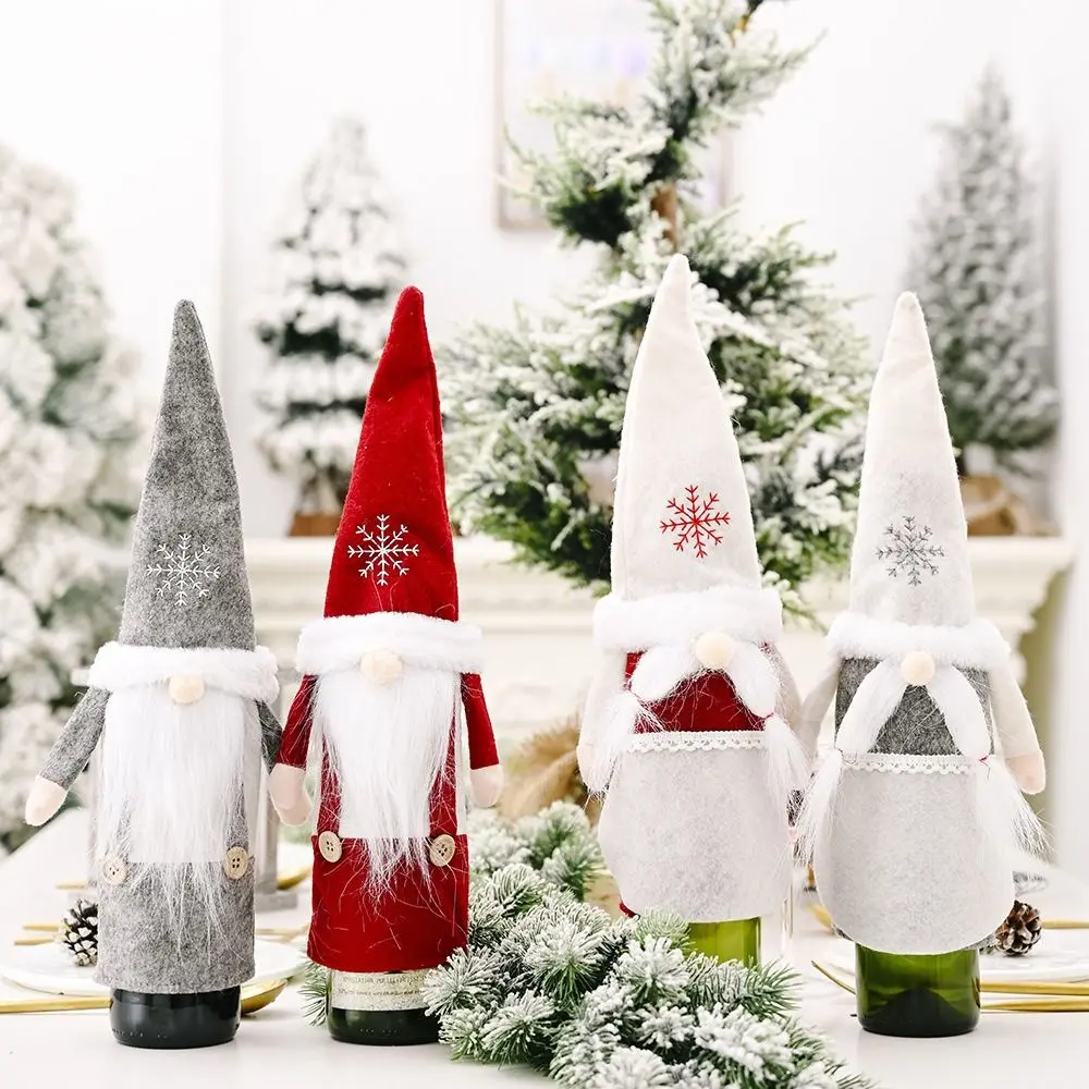 2Pcs Santa Christmas Faceless Doll Wine Cap Kawaii Cartoon Christmas Wine Bottle Cover Handmade Exquisite