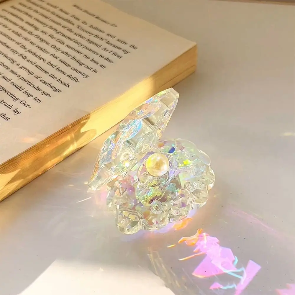 Reflective Crystal Conch Shell with Pearl Sun Catcher Durable Crystal Seashell Figurine Collectible Artificial Pearl Desk Decor