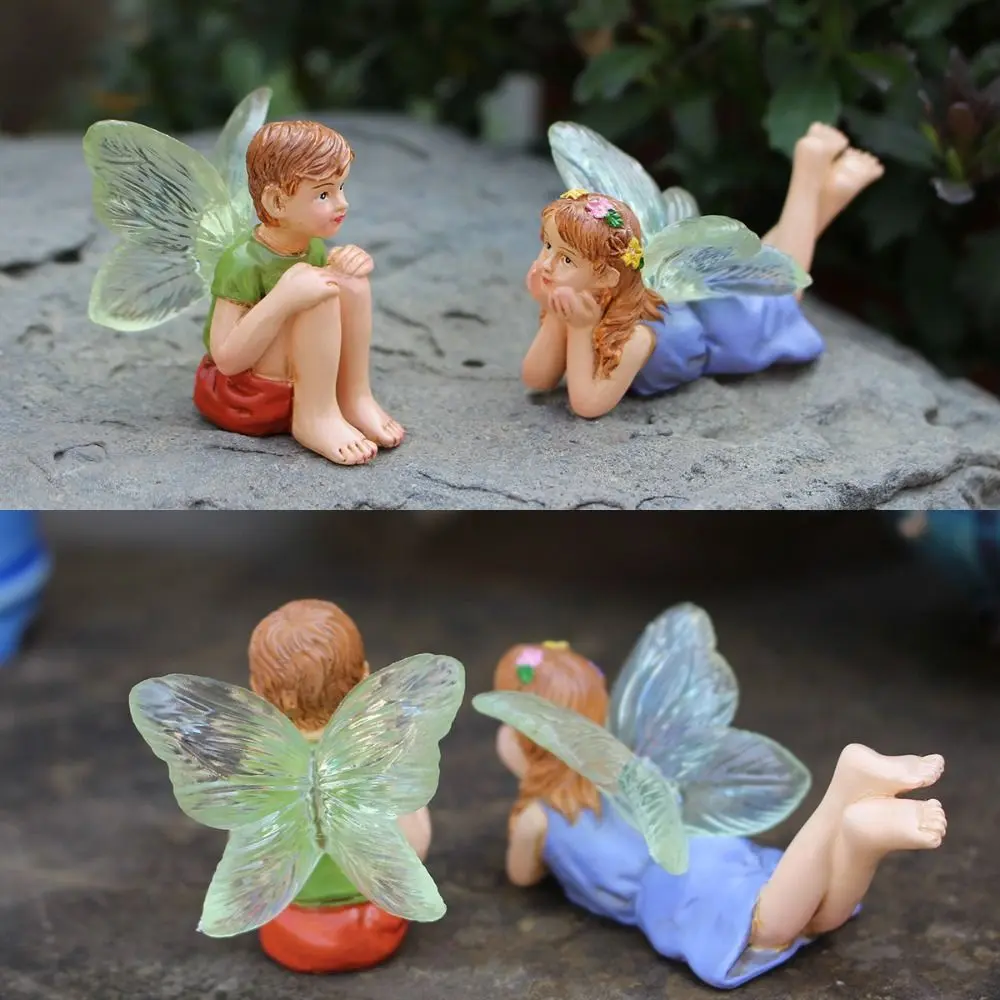 2pcs Small Ornament Resin Flower Fairy Statue Cute Creative Miniature Figurines Waterproof Mini Garden Sculptures Flowerpot