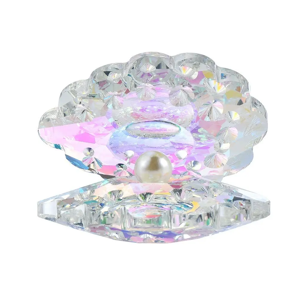 Reflective Crystal Conch Shell with Pearl Sun Catcher Durable Crystal Seashell Figurine Collectible Artificial Pearl Desk Decor