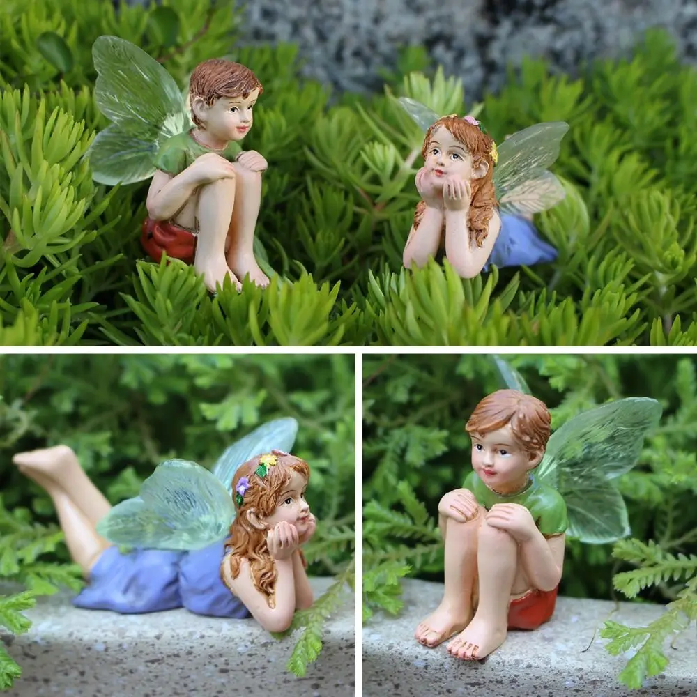 2pcs Small Ornament Resin Flower Fairy Statue Cute Creative Miniature Figurines Waterproof Mini Garden Sculptures Flowerpot