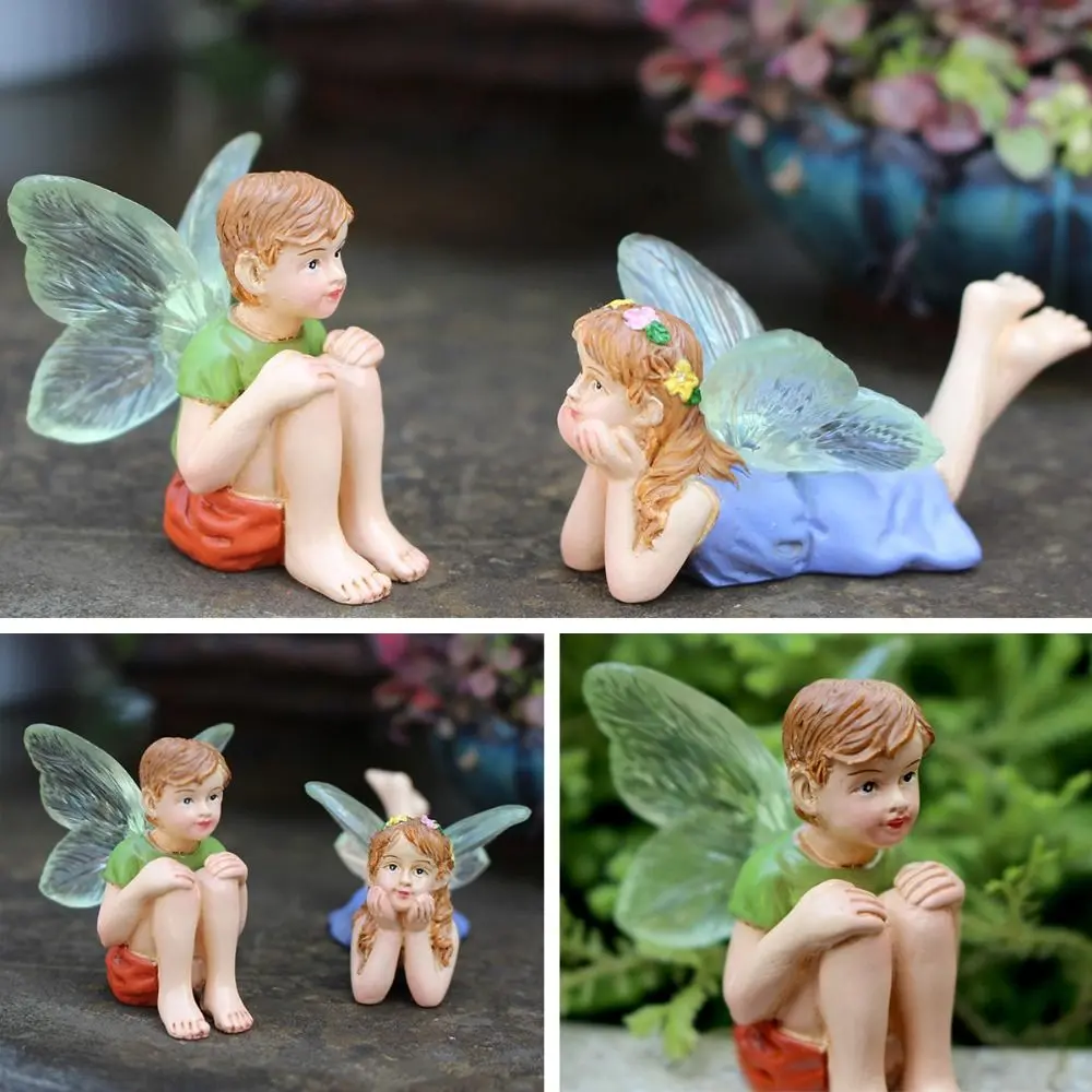 2pcs Small Ornament Resin Flower Fairy Statue Cute Creative Miniature Figurines Waterproof Mini Garden Sculptures Flowerpot