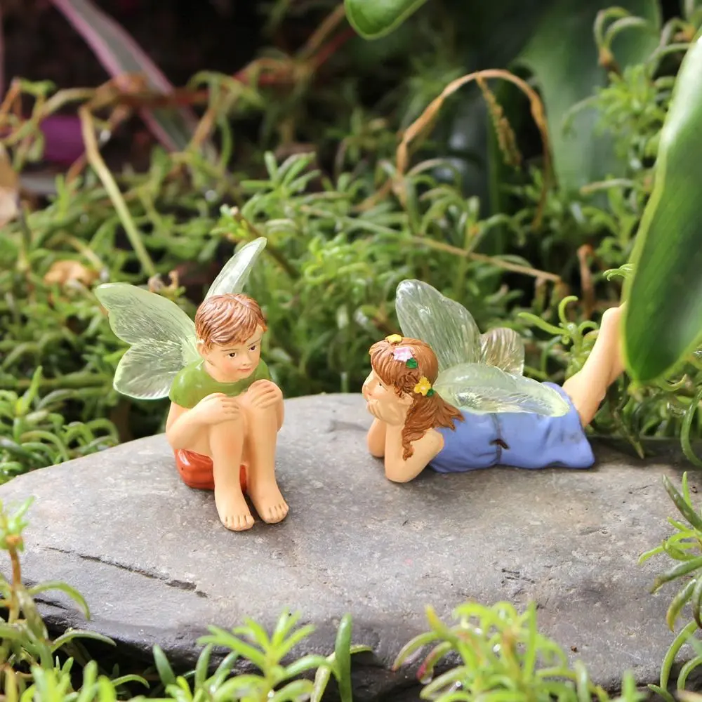 2pcs Small Ornament Resin Flower Fairy Statue Cute Creative Miniature Figurines Waterproof Mini Garden Sculptures Flowerpot