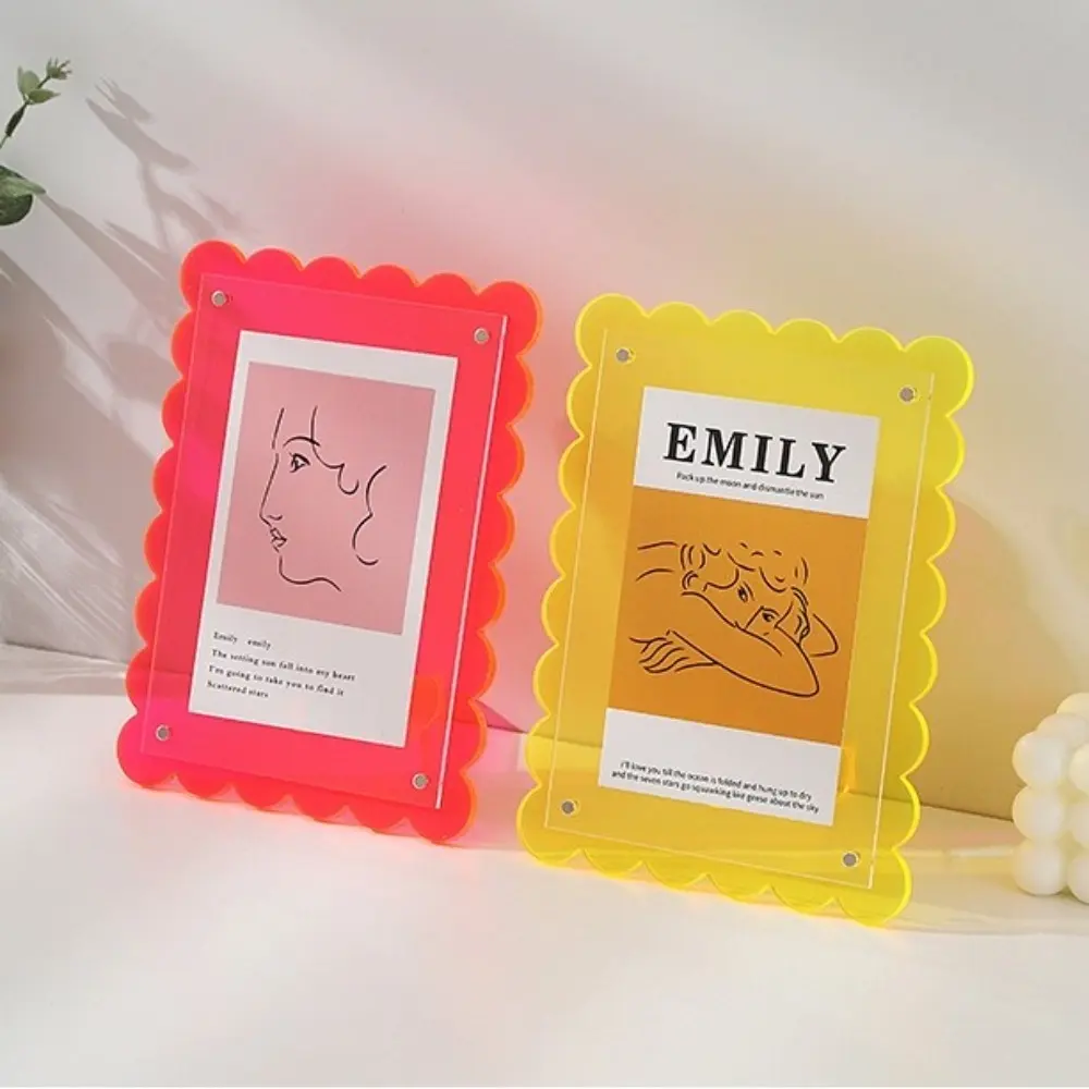 7-inch Picture Frames Acrylic Stand Clear Photos Decorative Rack Desktop Display Wave Patterned Photocard Holder Office