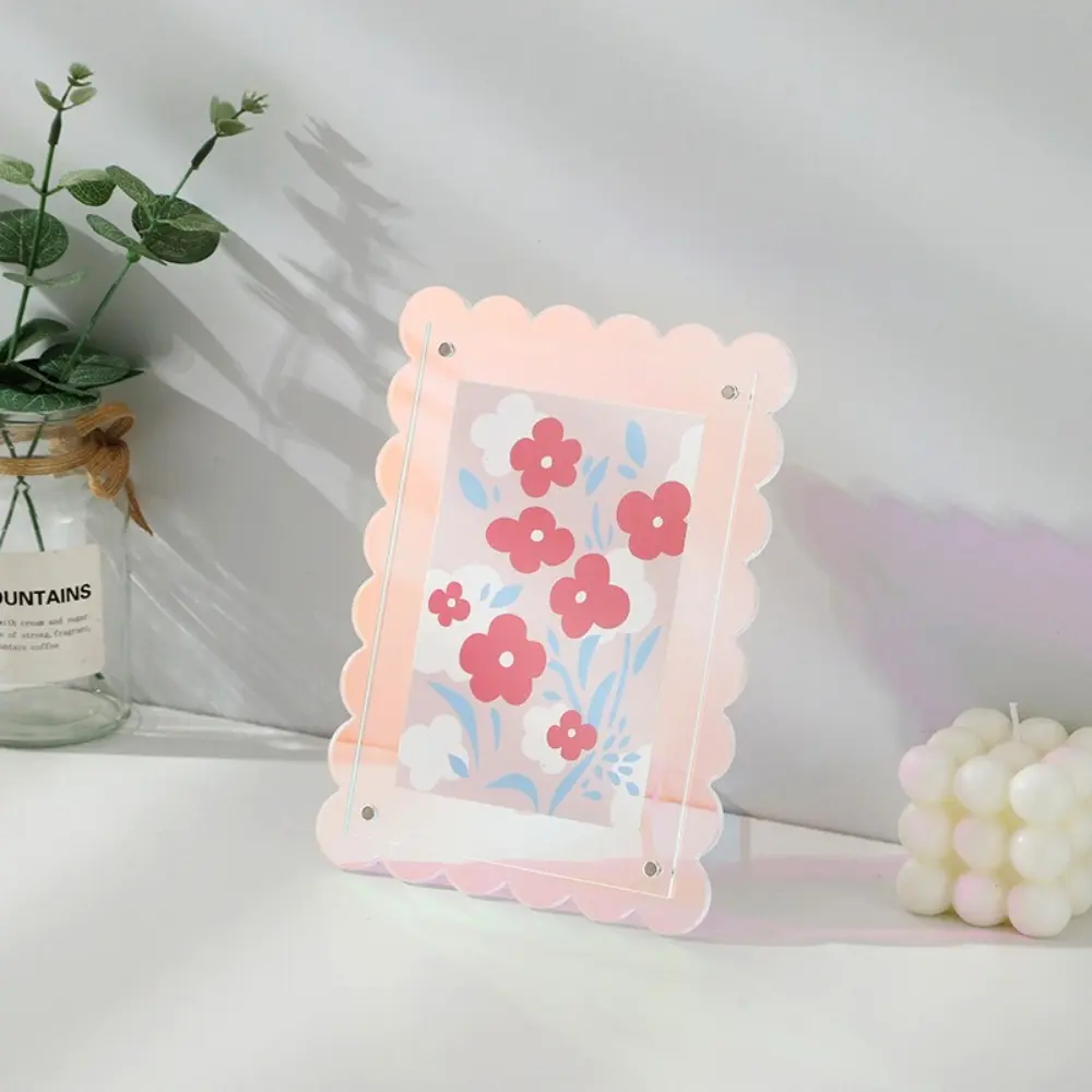 7-inch Picture Frames Acrylic Stand Clear Photos Decorative Rack Desktop Display Wave Patterned Photocard Holder Office