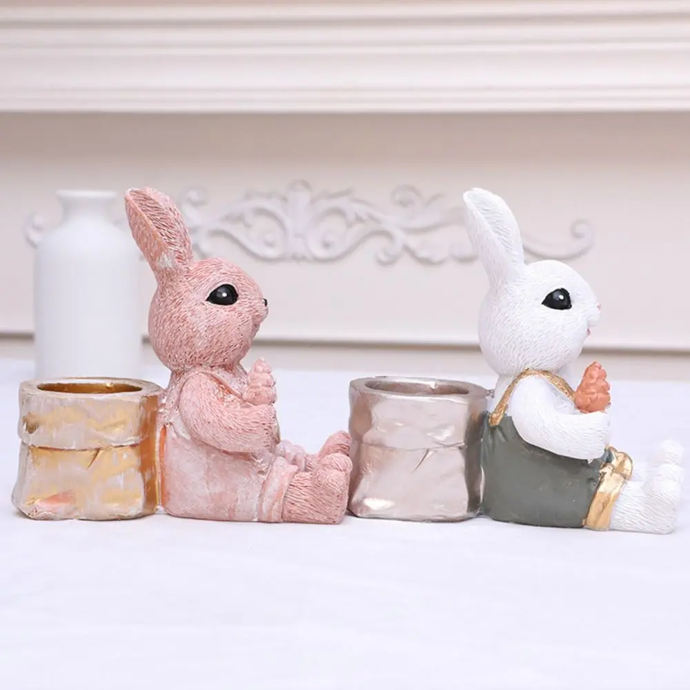 Bunny Statues Cute Easter Bunny Figurine Resin Crafts Festival Rabbit Desktop Ornament Lifelike Animal Sculpture Easter Gift