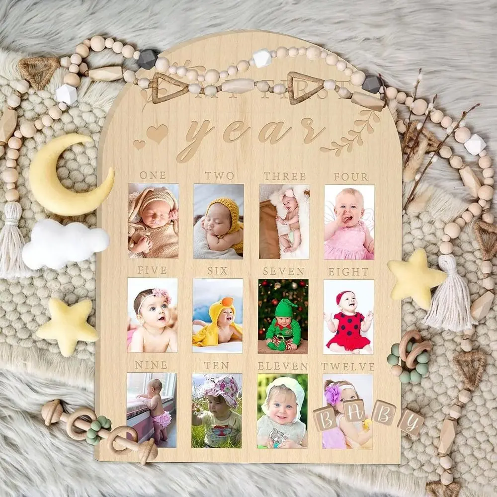 Baby's First Year Baby Picture Frame Meaningful Wood Color Photo Display Wood Frame Personalized Photo Frame Milestone Board
