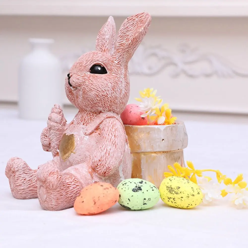 Bunny Statues Cute Easter Bunny Figurine Resin Crafts Festival Rabbit Desktop Ornament Lifelike Animal Sculpture Easter Gift