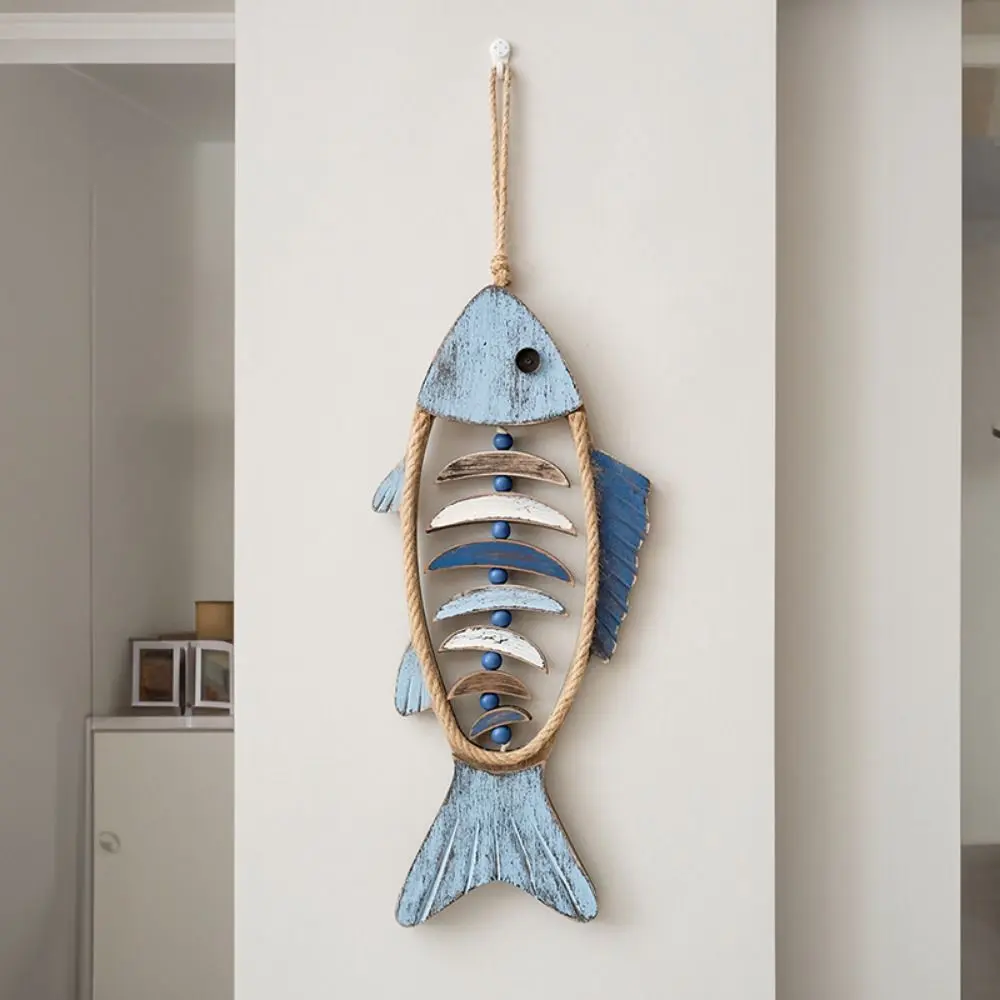 Vintage Handicraft Wood Fish Pendant Cartoon Hangable Fish Wall Hanging Ornaments Unique Fish-shaped Model Porch