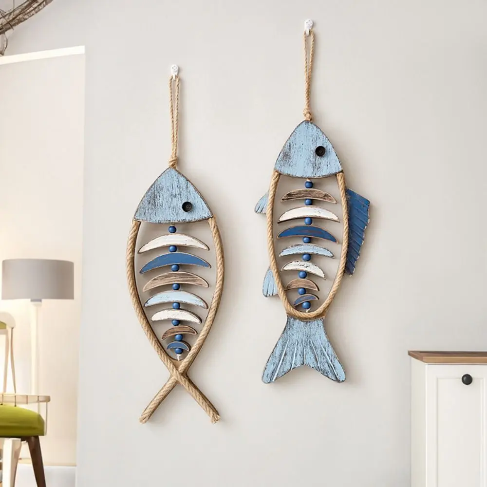 Vintage Handicraft Wood Fish Pendant Cartoon Hangable Fish Wall Hanging Ornaments Unique Fish-shaped Model Porch