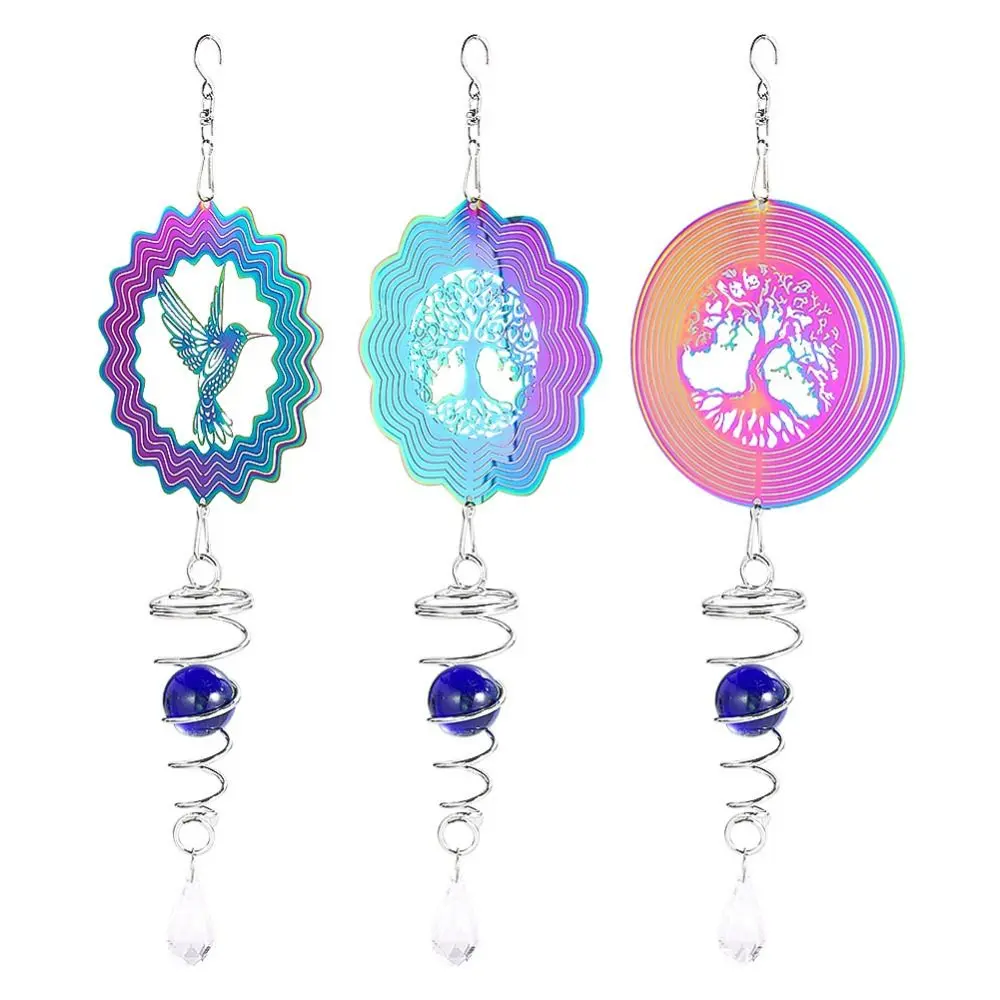 Art Color Gradient 3D Wind Chime Swivel Hook Spiral Ball Rotating Hanging Twirling and Dancing Waterproof Wind Spinner Indoor