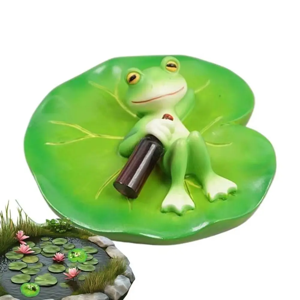 Creative Resin Frog Garden Statues Cute Relaxing Miniature Frogs Sculpture Waterproof Lotus Leaf Fake Animal Decorations Yard