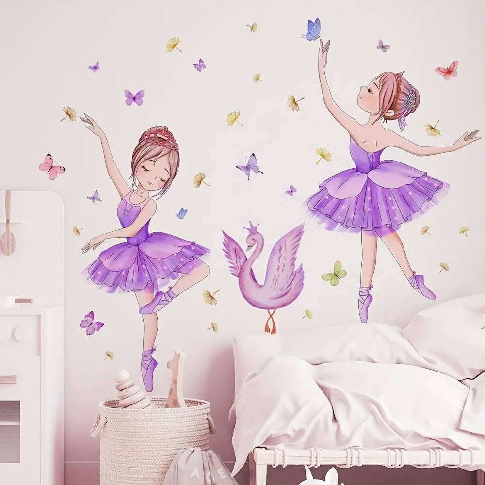 Cute Self-Adhesive Ballerina Girl Sticker Waterproof DIY Butterfly Wall Sticker PVC Self-Adhesive Wall Decal Bedroom