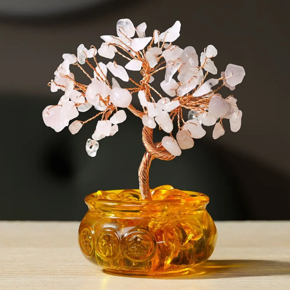 Creative Natural Crystal Tree Copper Wire with Base Fortune Tree Figurine Handmade Spiritual Crystal Decorative Tree