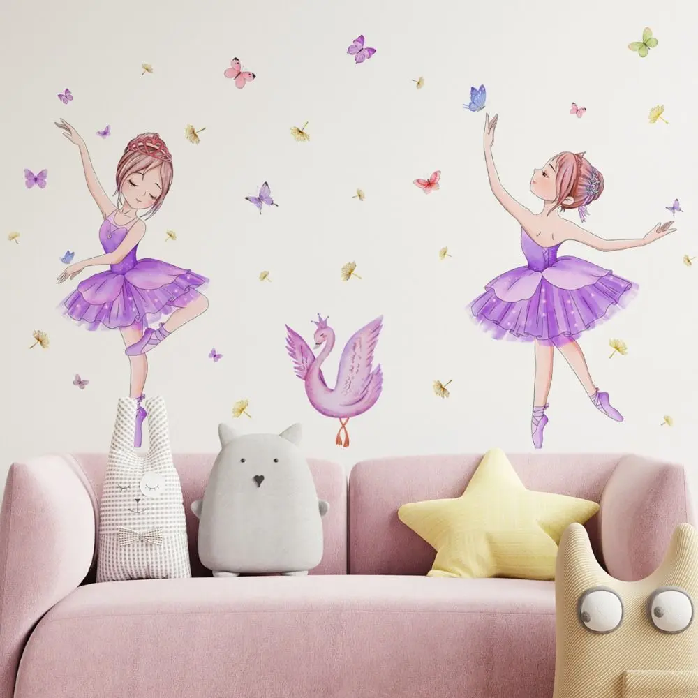 Cute Self-Adhesive Ballerina Girl Sticker Waterproof DIY Butterfly Wall Sticker PVC Self-Adhesive Wall Decal Bedroom