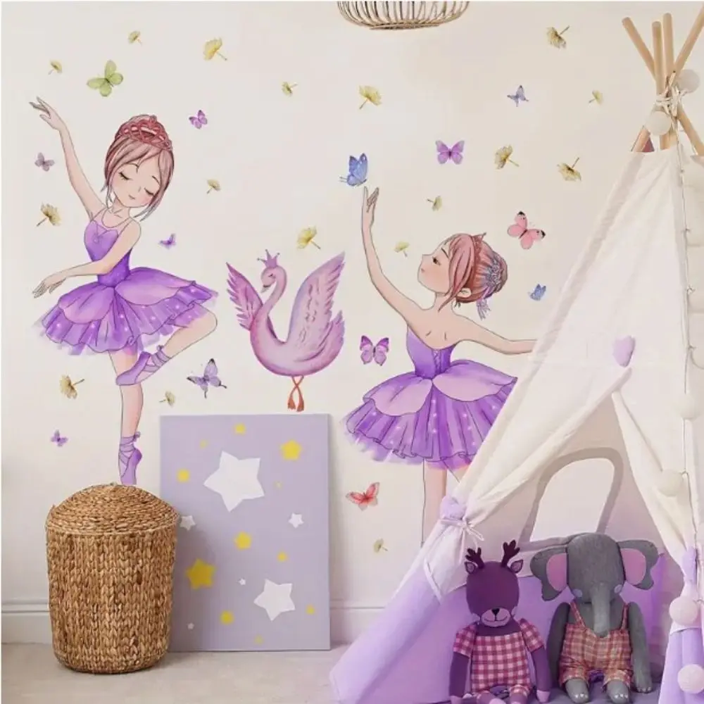 Cute Self-Adhesive Ballerina Girl Sticker Waterproof DIY Butterfly Wall Sticker PVC Self-Adhesive Wall Decal Bedroom