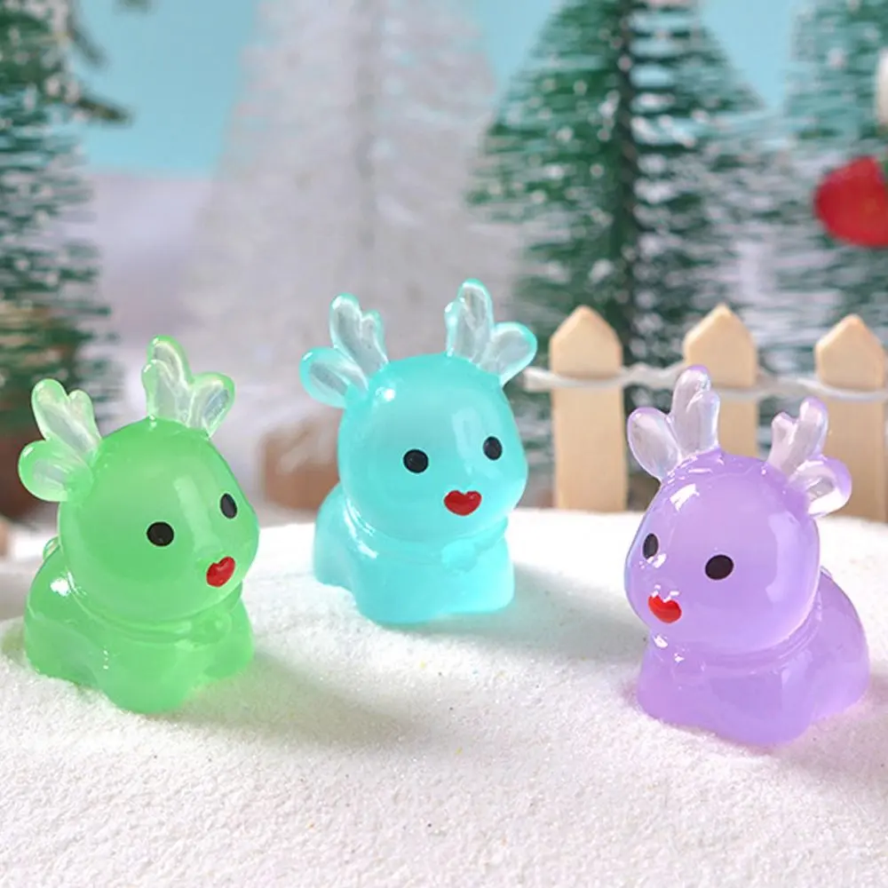 20pcs Cartoon Christmas Luminous Standing Elk Mini Resin Crafts Elk Miniature Figurines DIY Cute Small Deer Statue