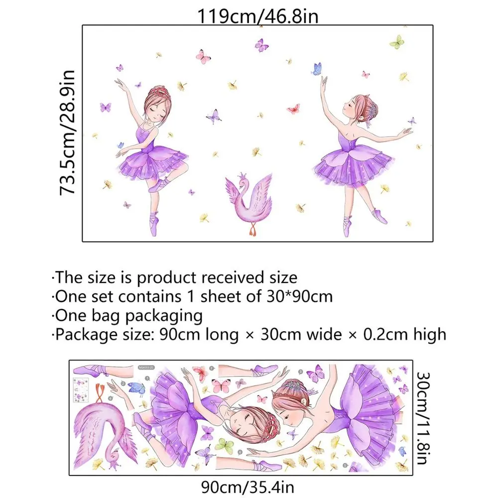 Cute Self-Adhesive Ballerina Girl Sticker Waterproof DIY Butterfly Wall Sticker PVC Self-Adhesive Wall Decal Bedroom