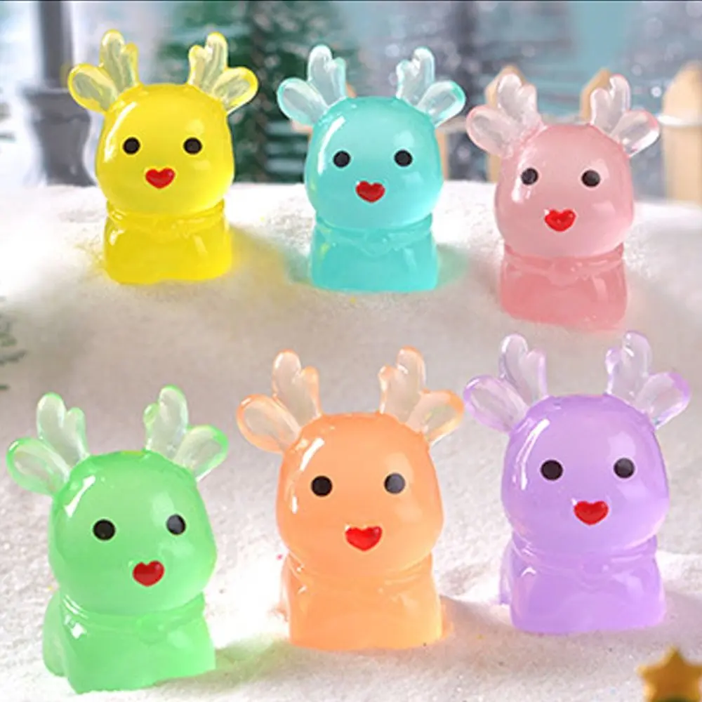20pcs Cartoon Christmas Luminous Standing Elk Mini Resin Crafts Elk Miniature Figurines DIY Cute Small Deer Statue