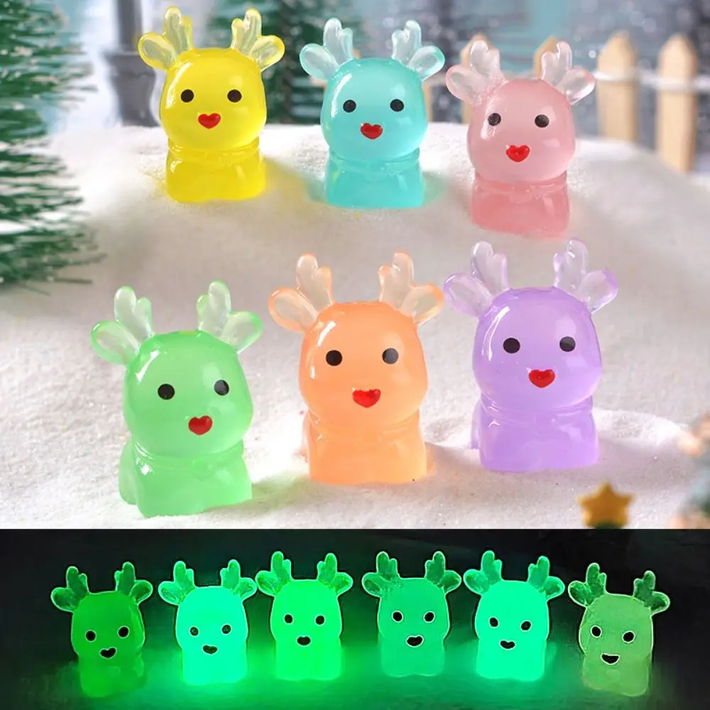 20pcs Cartoon Christmas Luminous Standing Elk Mini Resin Crafts Elk Miniature Figurines DIY Cute Small Deer Statue