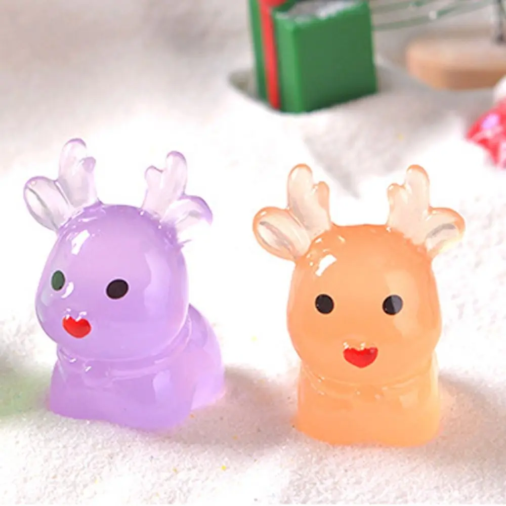 20pcs Cartoon Christmas Luminous Standing Elk Mini Resin Crafts Elk Miniature Figurines DIY Cute Small Deer Statue