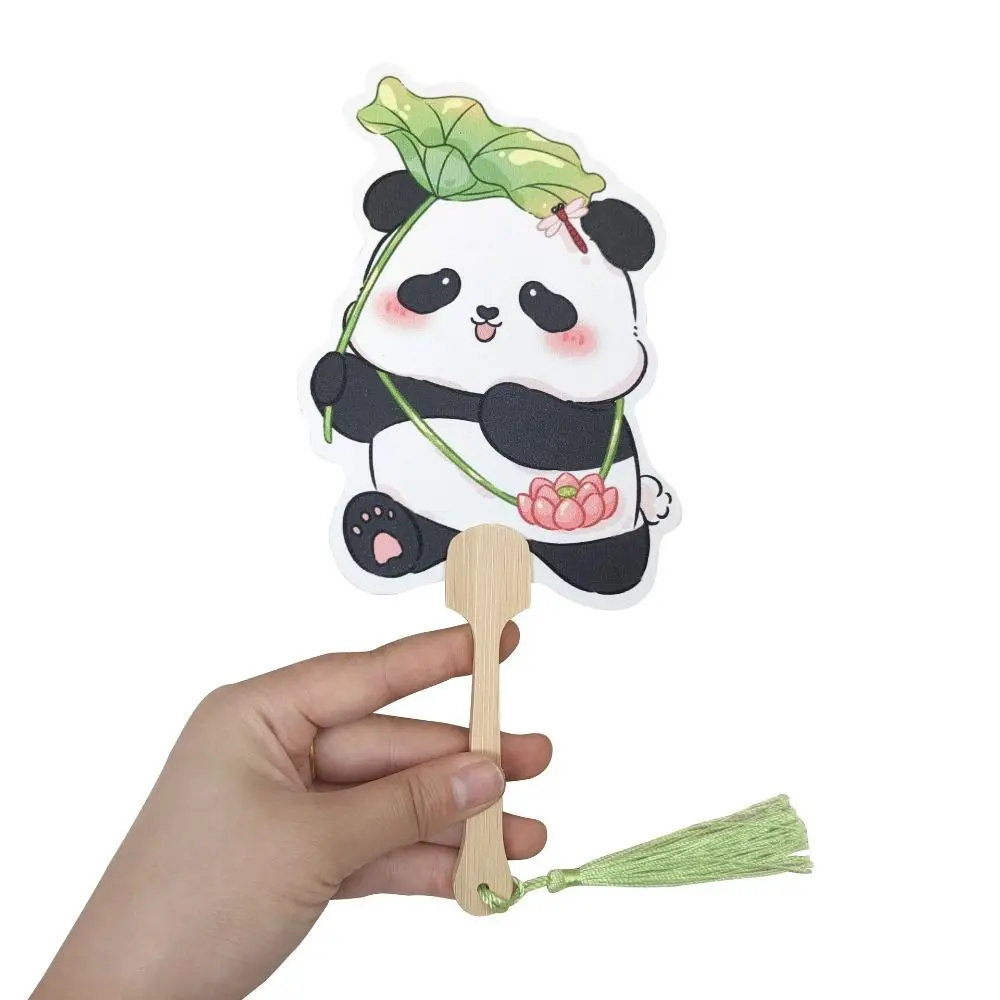 3Pcs Cute Panda Hand Fan Handmade Art Craft Summer Cooling Fan Portable with Tassel Cartoon Paper Hand Fan Wedding Party Gifts