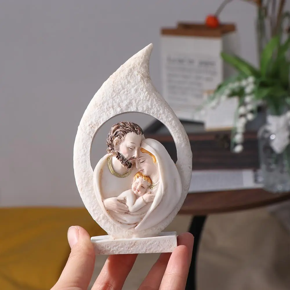 Creative Exquisite Sacred Hearts Statue Crafts Handmade Holy Family Figurine Painted Resin Nativity Ornaments Holiday